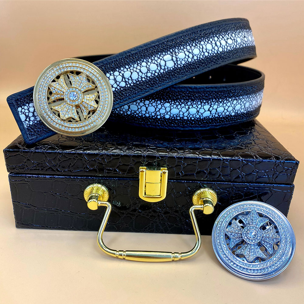 【珍珠鱼纹皮带】新款男士皮带真皮平滑扣腰带时来运转牛皮时尚裤带