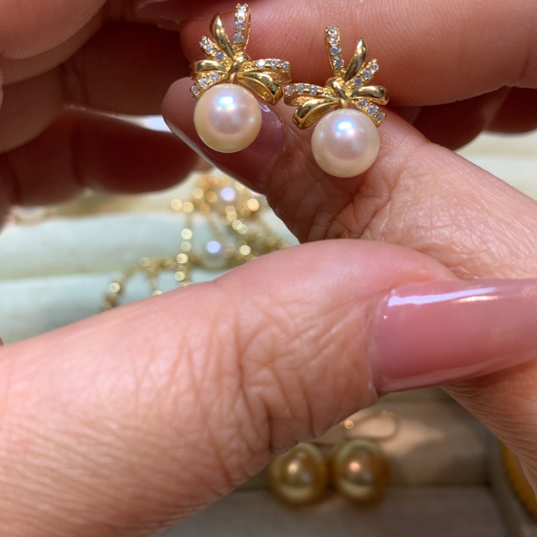 海水珍珠耳饰银S925镶嵌