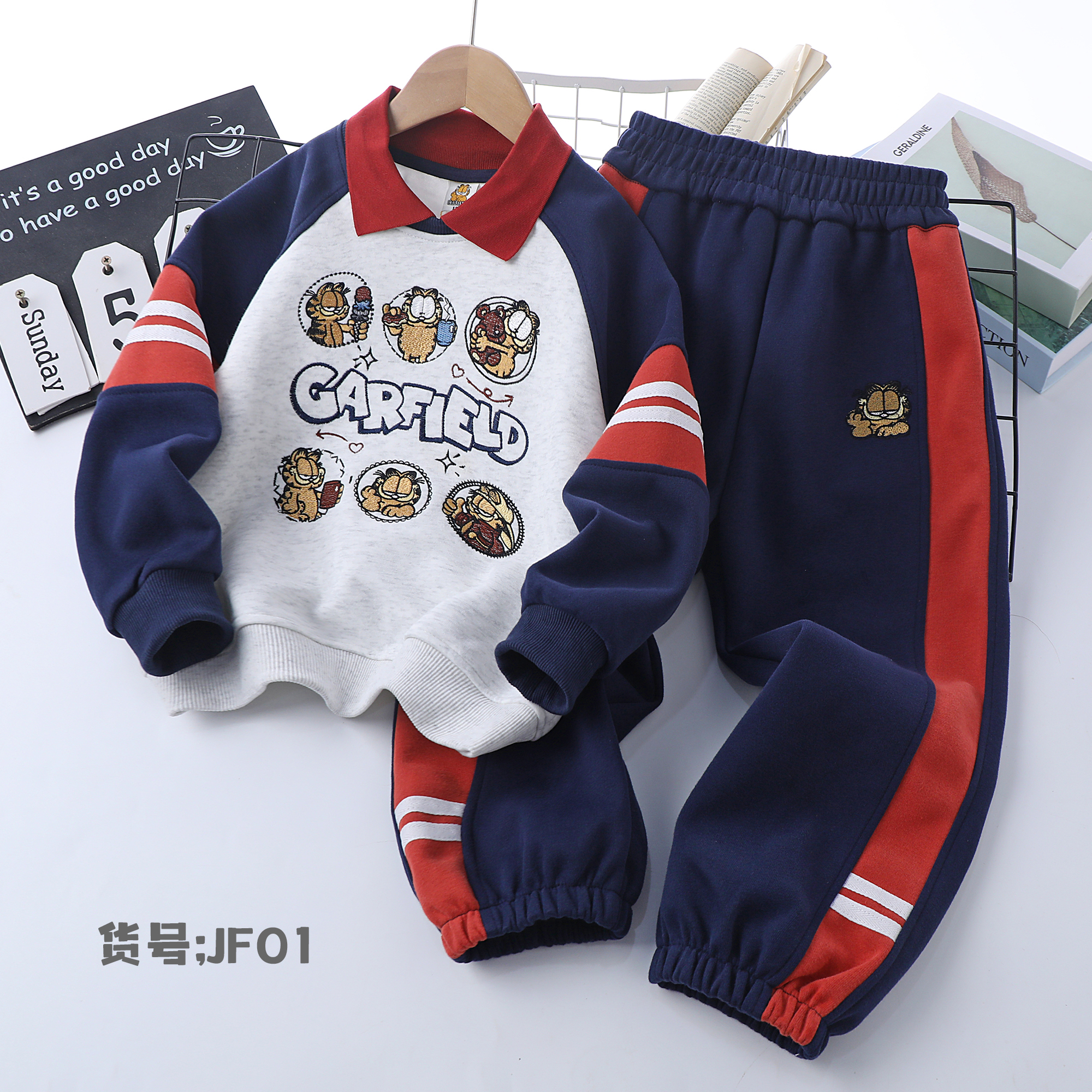 JF01立领拼接卡通男童儿童套装