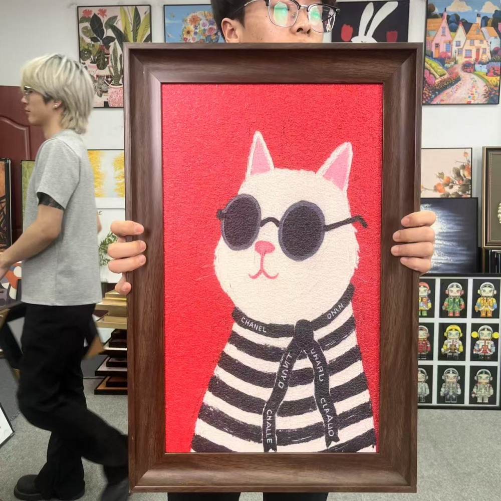 简约红色轻奢个性猫咪装饰画4060挂画C065