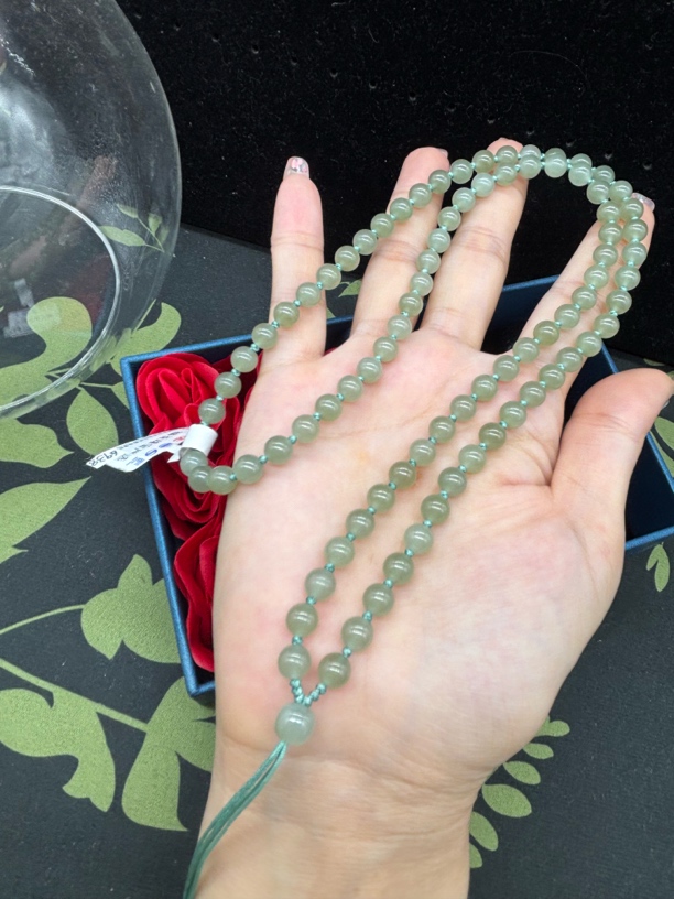 高端和田玉冰晴水圆珠6mm编织玉石挂坠绳珠链毛衣链项链时尚百搭