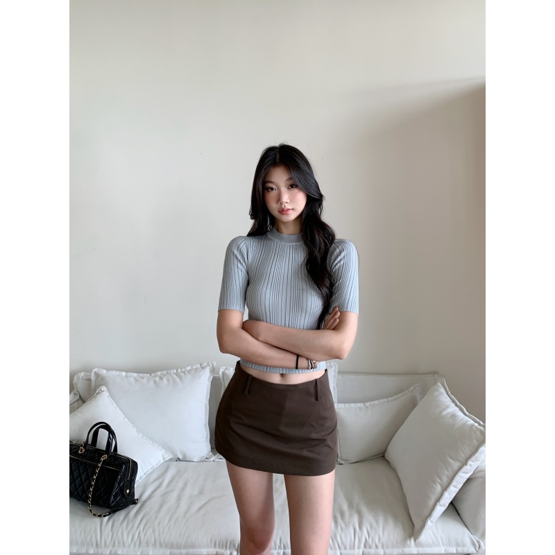 withmin凉皮 辣妹显瘦正肩中袖短款T恤夏季修身上衣2523882现货