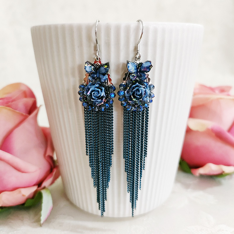 铜合金耳饰 民族风手工气质花瓣长流苏耳环1141