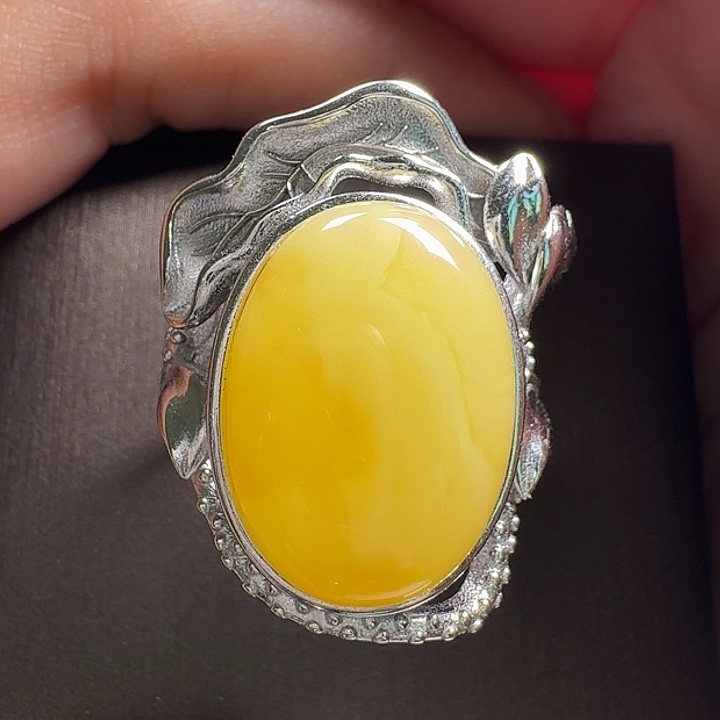 蜜蜡银S925镶嵌戒指戒指