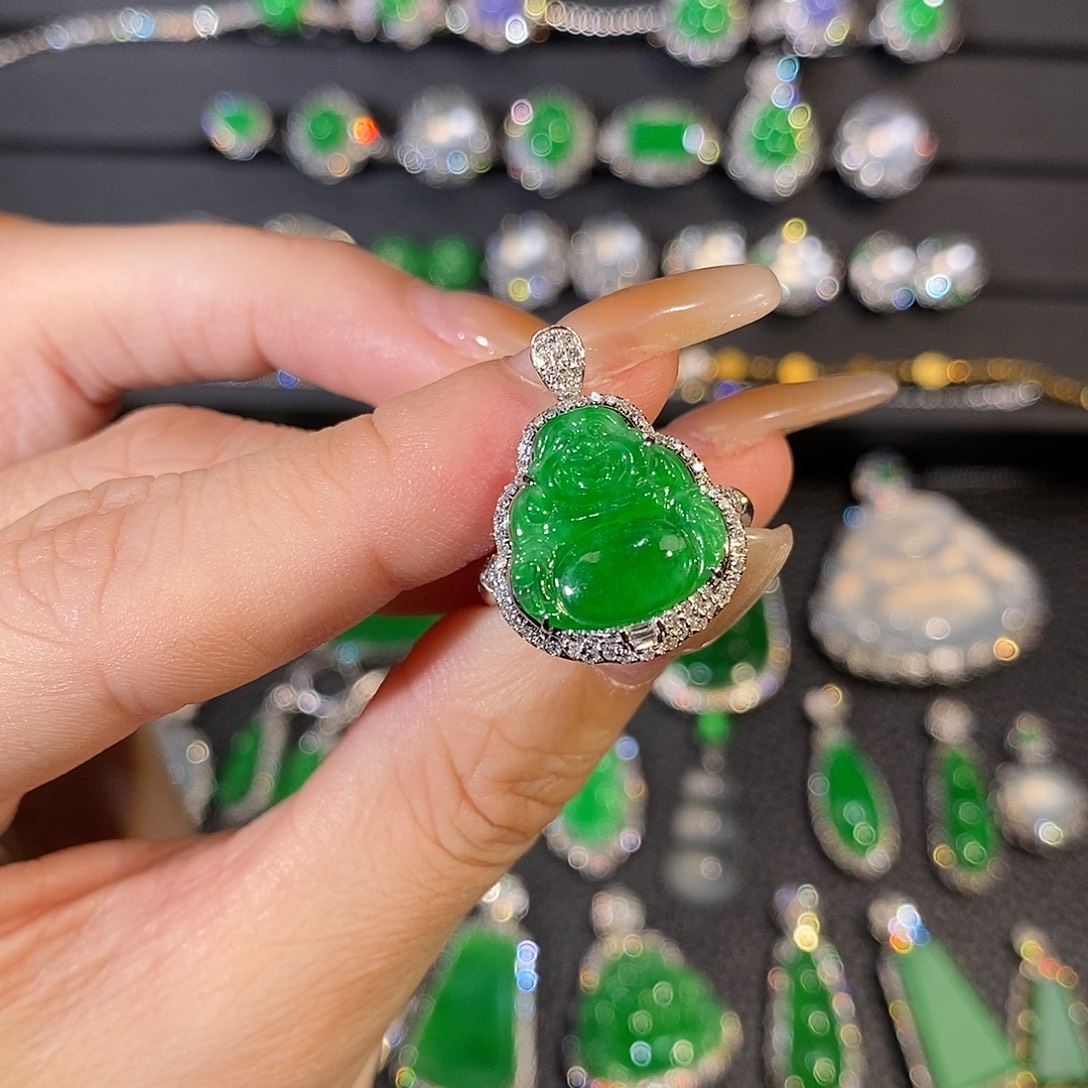 翡翠18K金镶嵌吊坠(不含链)佛公两用款