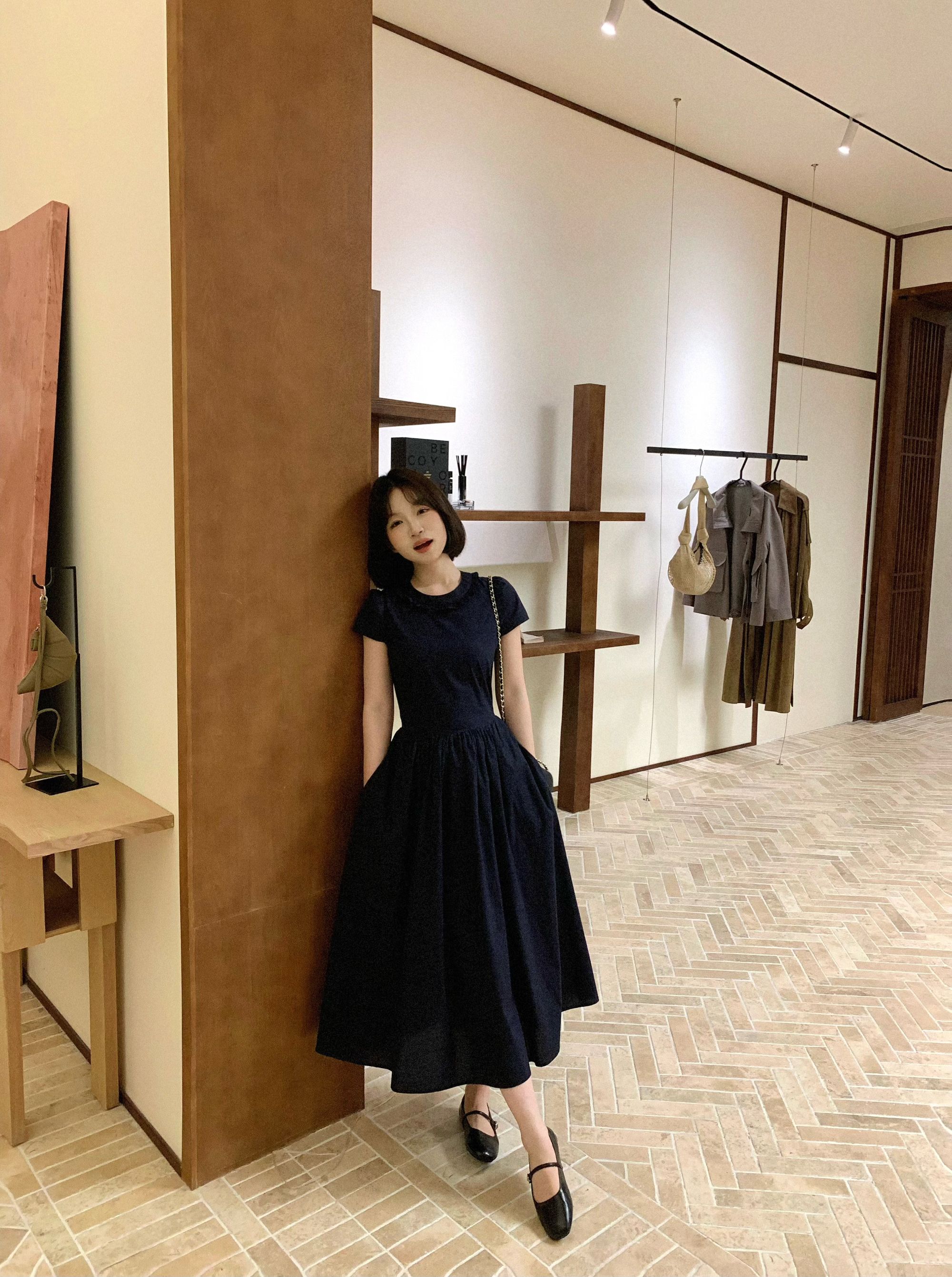 现货【古典艺术系】夏法式复古甜美赫本风时尚短袖显瘦连衣裙