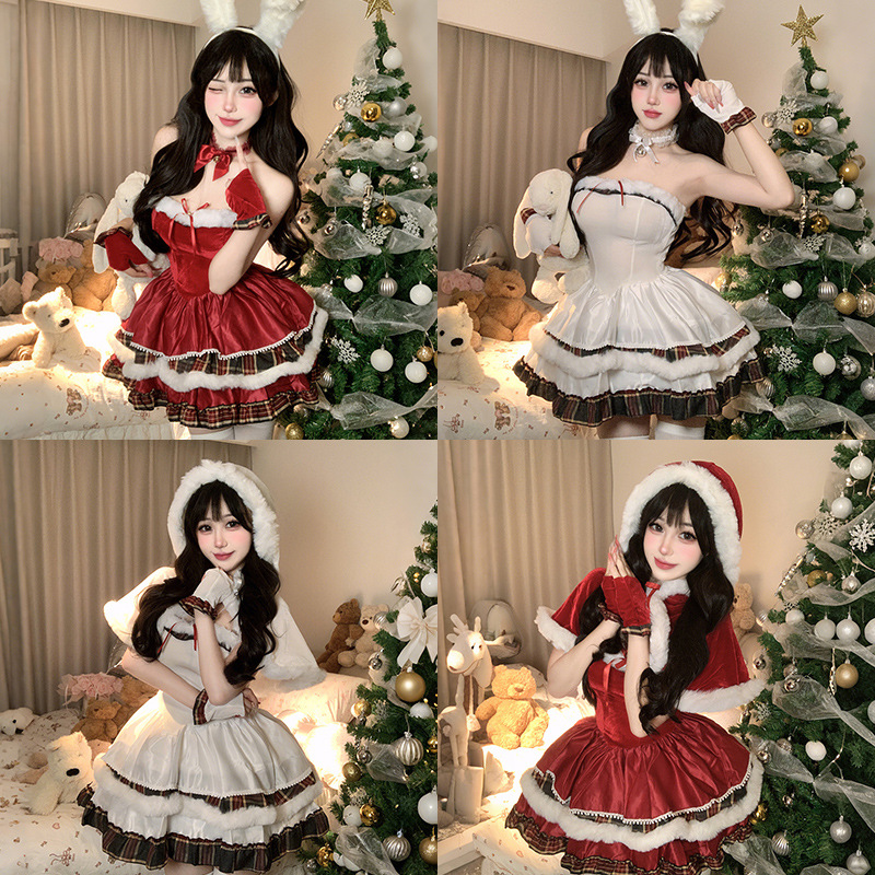 2025圣诞节服装Lolita欧美性感裹胸新年战袍斗篷雪人装连衣裙