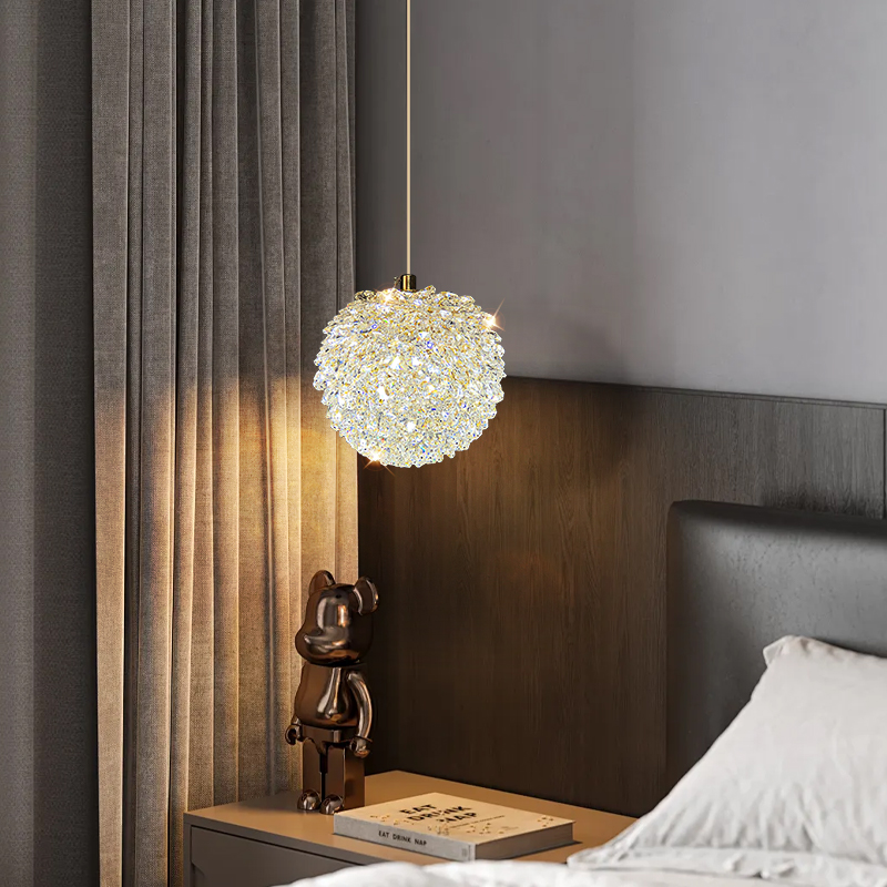 漫诗纱全铜床头卧室简约吊灯灯饰轻奢大气水晶玄关走廊黄铜吊灯