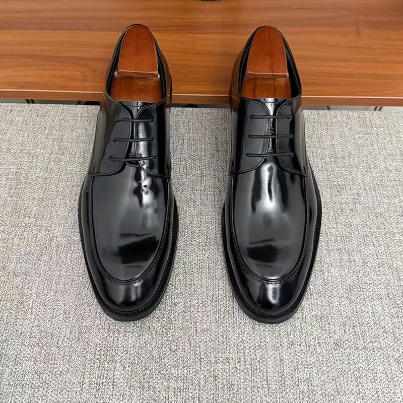 手工真皮商务正装轻奢系带高端黑色婚鞋舒适透气时尚百搭男士皮鞋