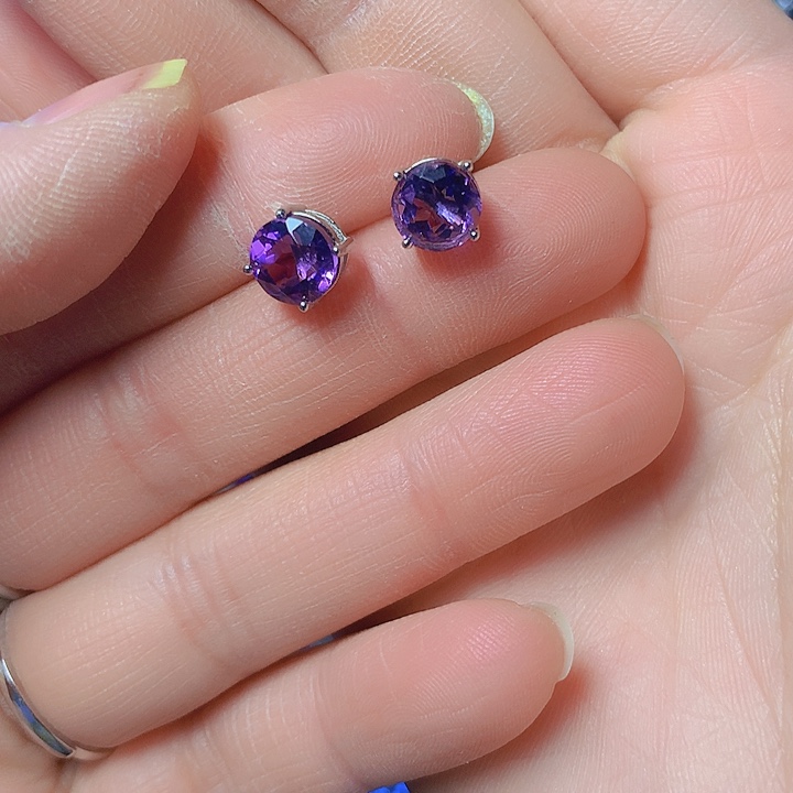 紫晶耳饰银S925镶嵌天*