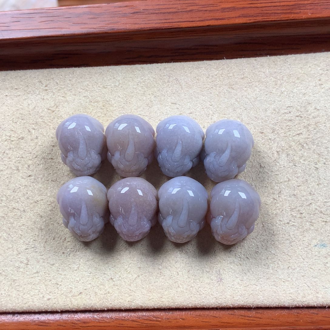 未镶嵌灰紫冰貔貅漏160/组。08硅化珊瑚（珊瑚玉）