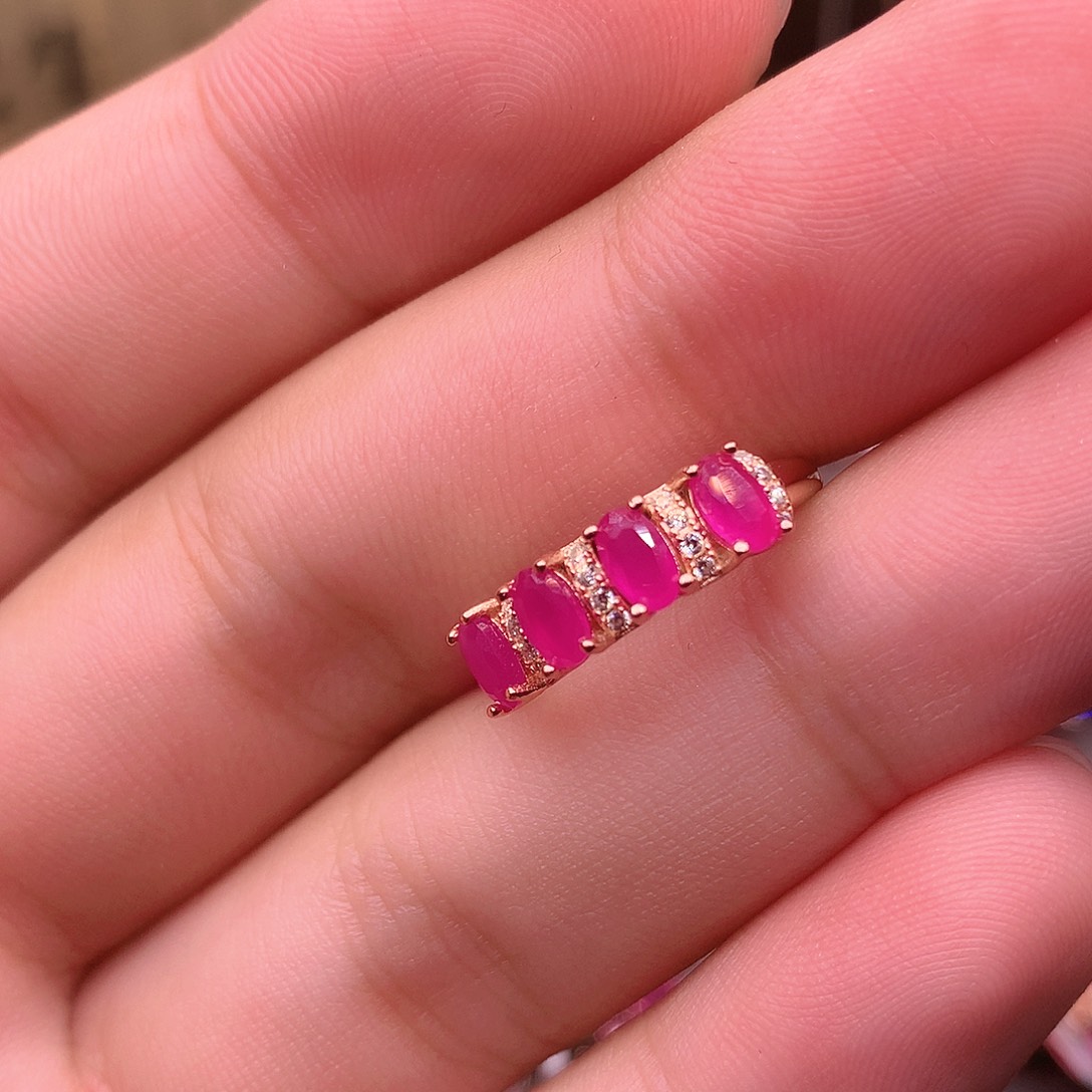 红宝石戒指银S925镶嵌