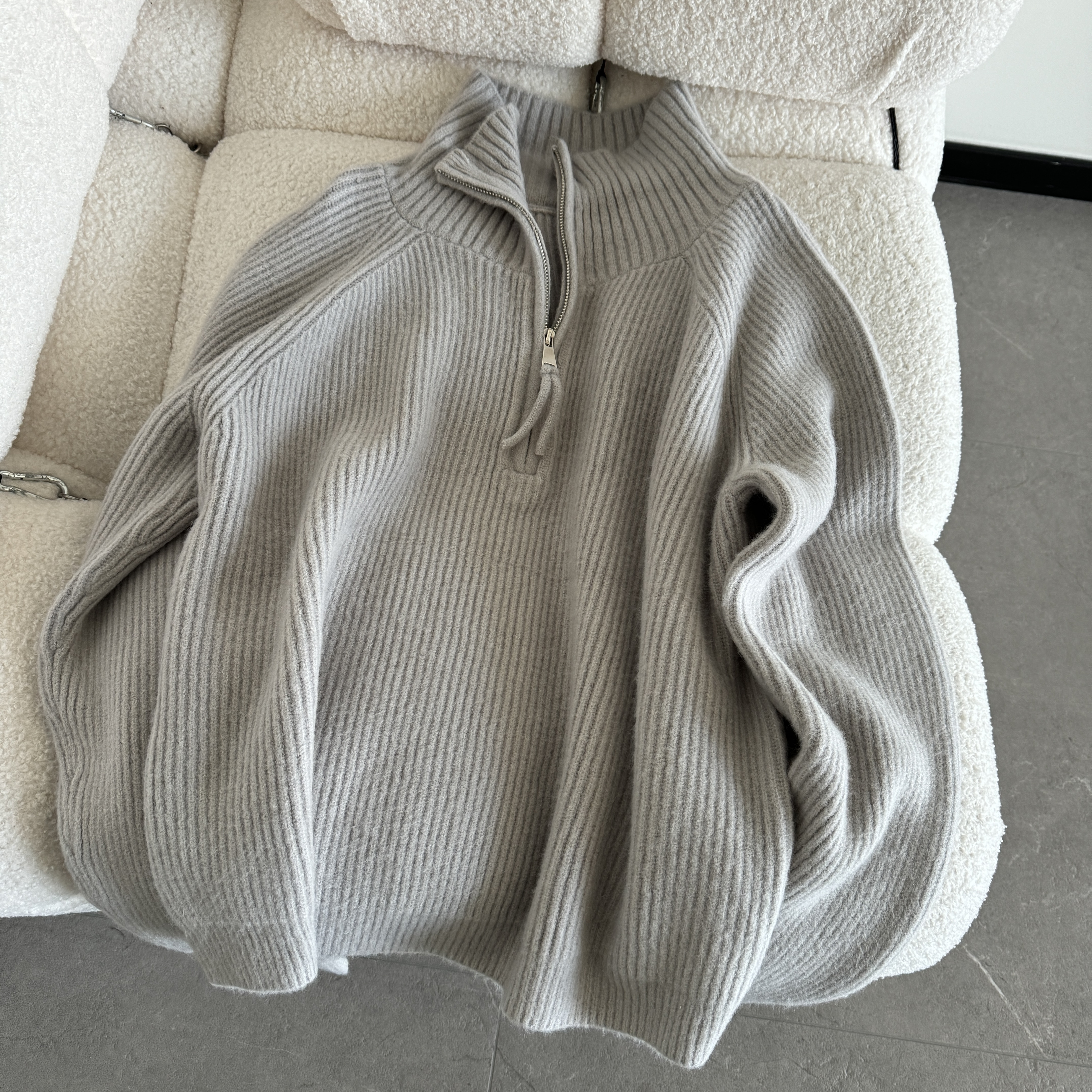 【桂影摇】波尔绒气质时尚百搭简约老钱风毛衣立领针织衫女