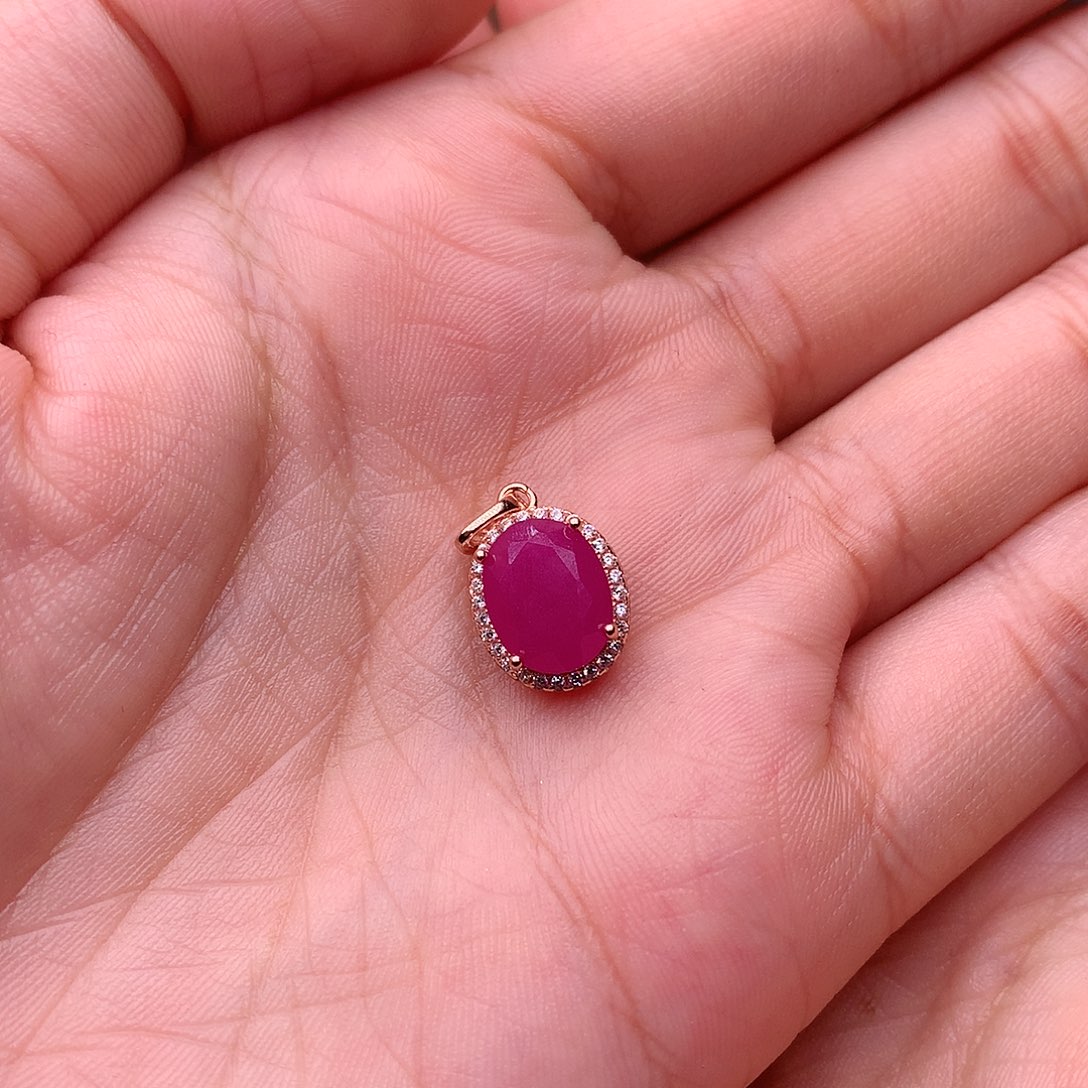 红宝石颈饰银S925镶嵌