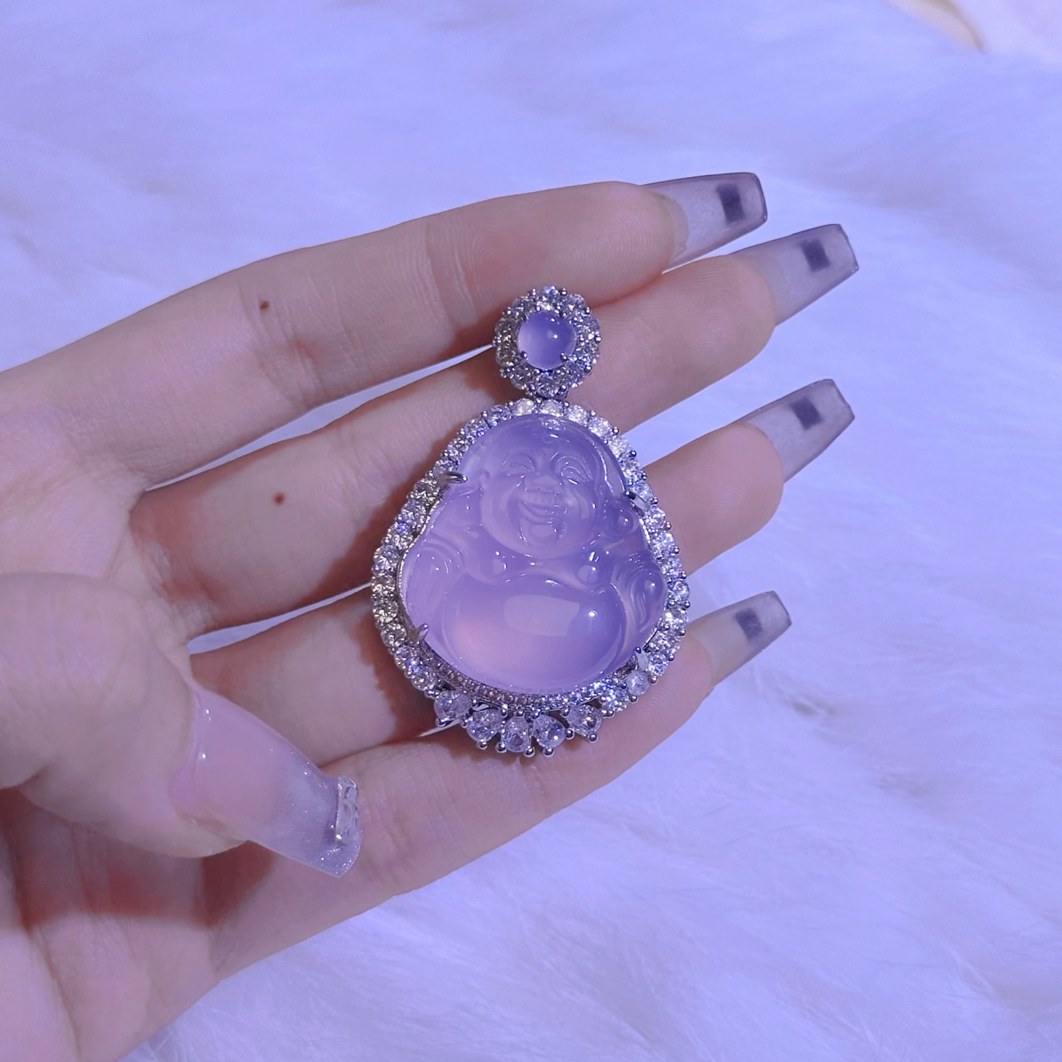 甜美时尚款紫罗兰玉髓佛公项链