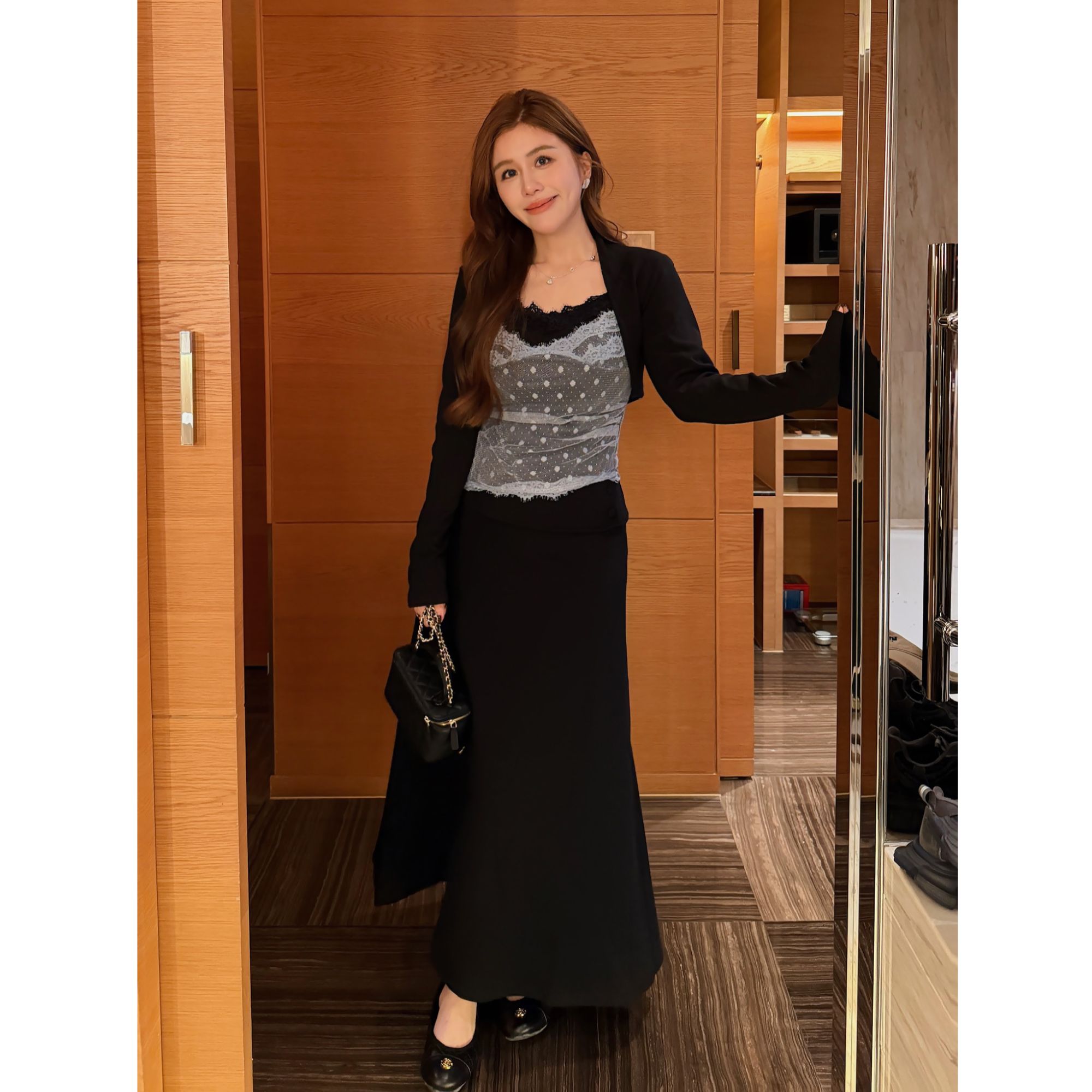 YPP！【韩女范本】韩系纯欲风蕾丝背心搭配纯色开衫半裙套装 分开拍