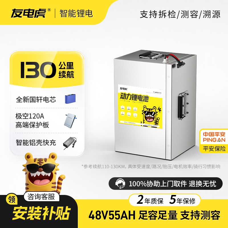 【友电虎】48V55AH 全新国轩三元大单体电动车锂电池