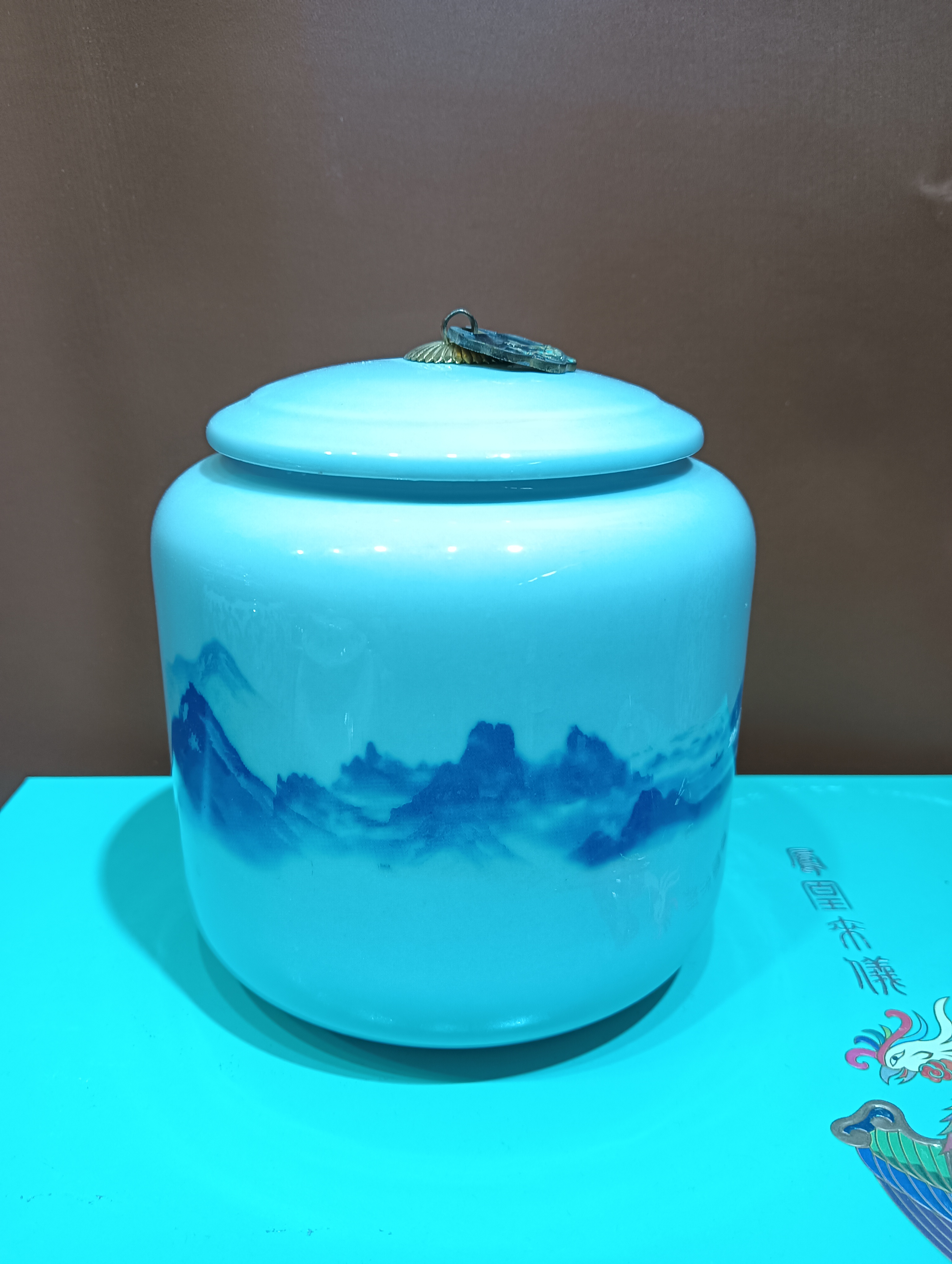 中式红色茶叶罐陶瓷带盖防潮密封罐家用储物罐水容量约 1000ml