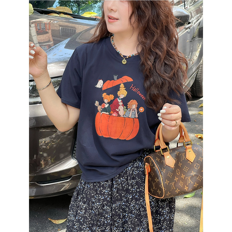 WenWen小个子韩版新款动画卡通女孩印花设计短袖T恤上衣3761