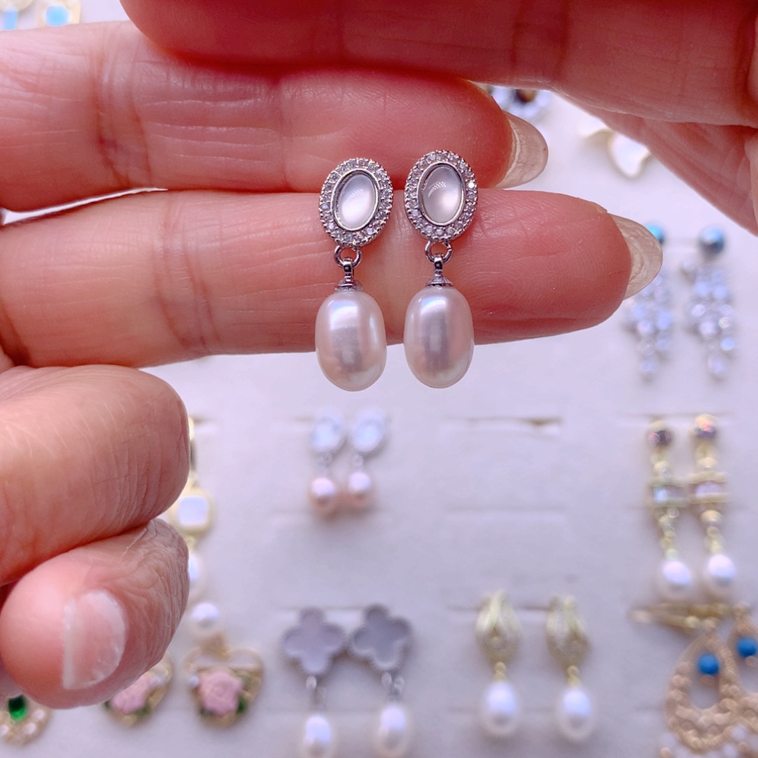 合金淡水珍珠耳饰