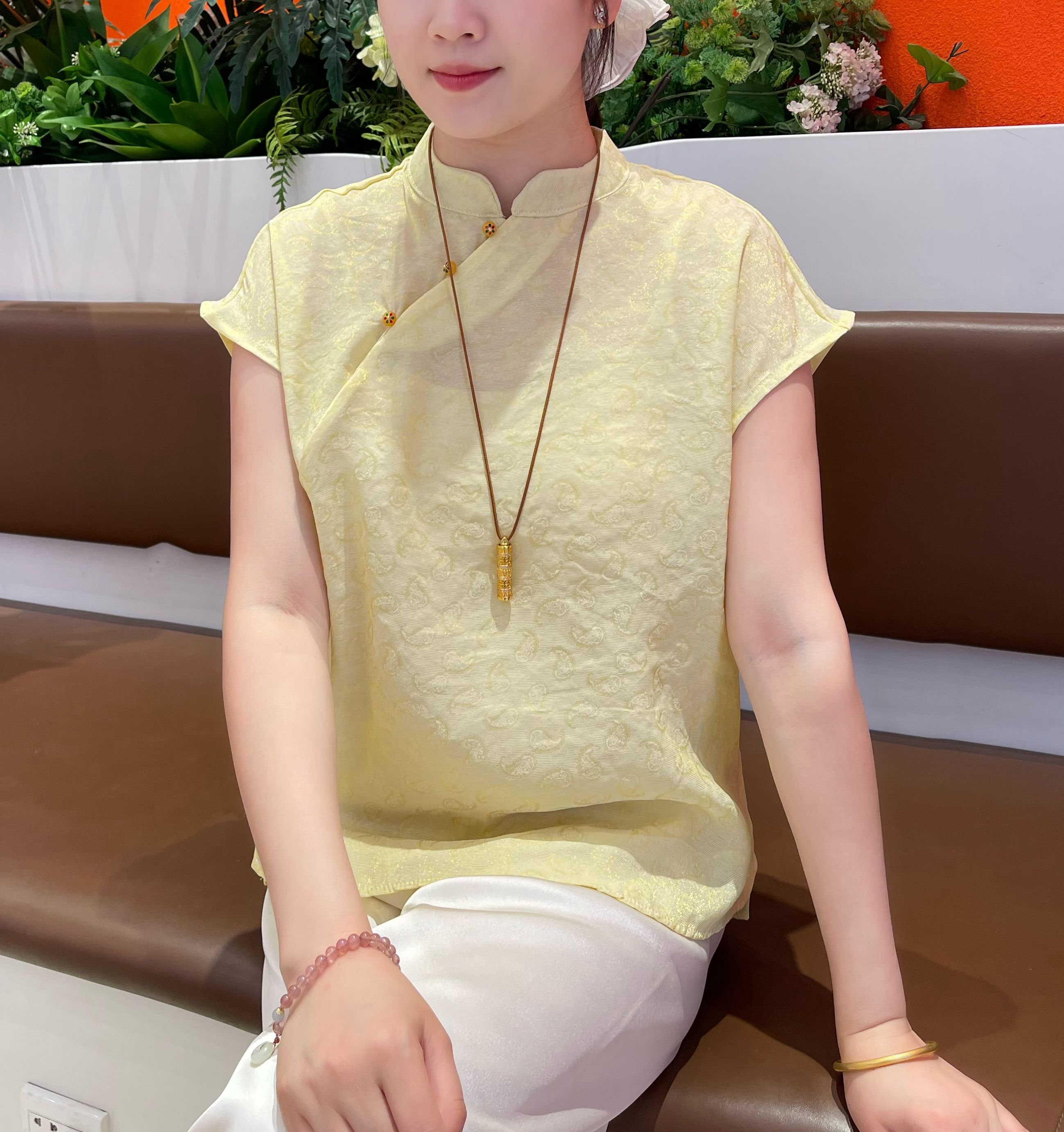 新中式国风短袖女2025夏装轻奢复古显瘦减龄时尚气质百搭提花上衣