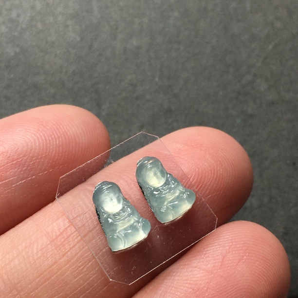 尺寸8.4-5.3-2.5缅甸翡翠冰晴迷尔宝宝佛镶戒指耳饰路路通滴溜