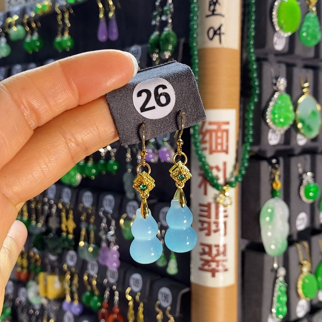 银S925镶嵌翡翠耳饰26