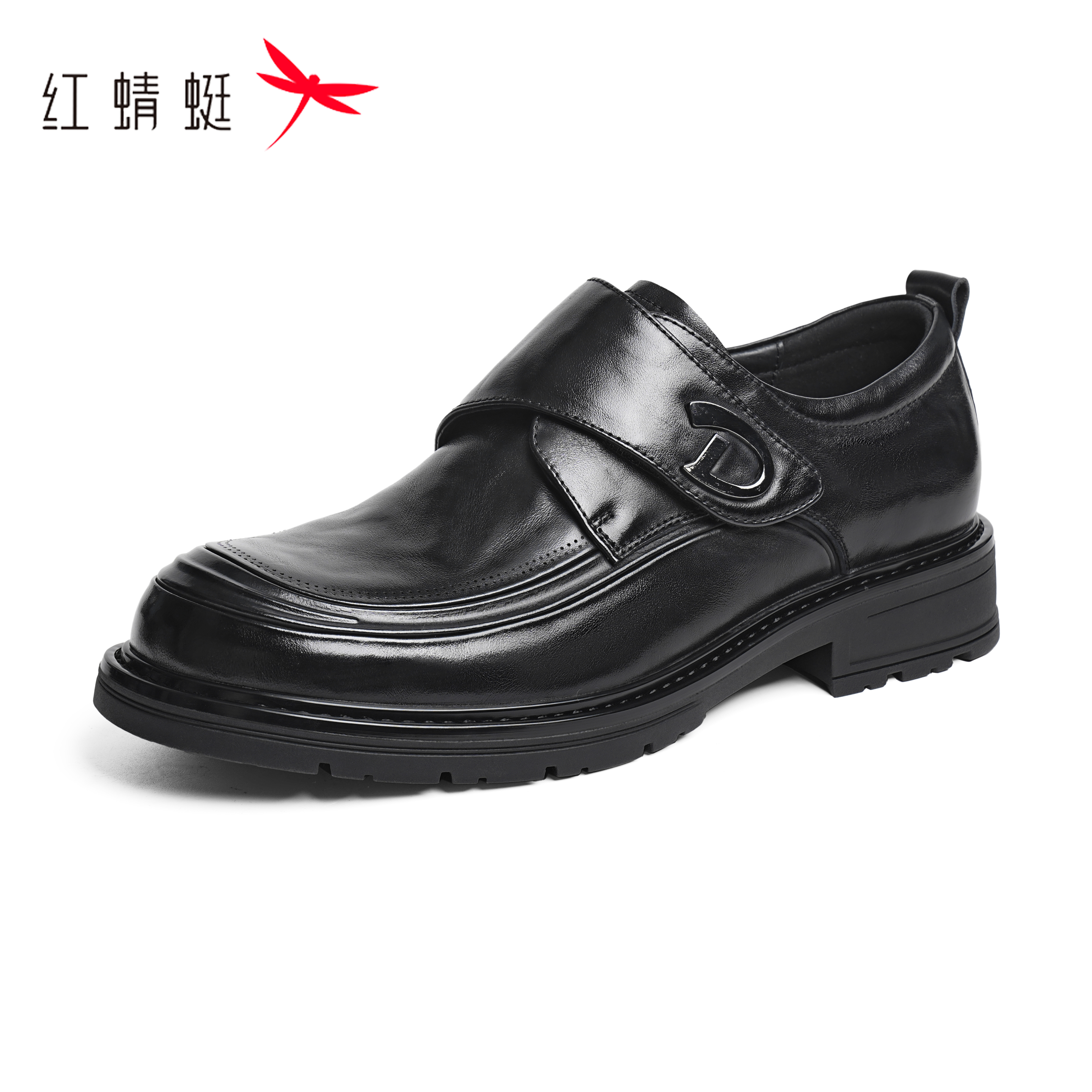 红蜻蜓2025夏季新款男士增高皮鞋休闲皮鞋头层牛皮透气男鞋黑色