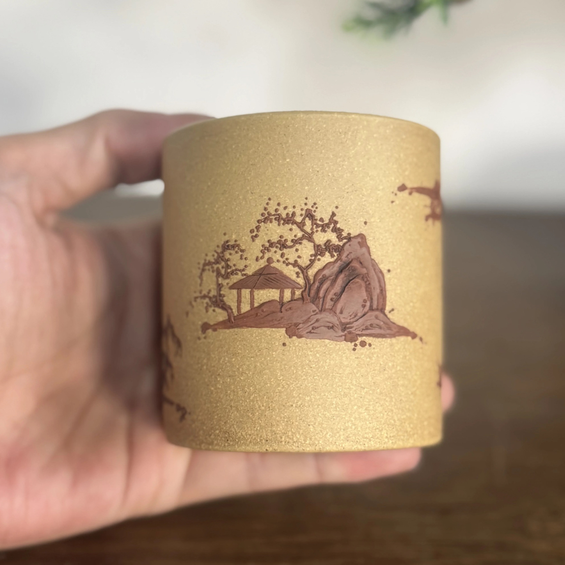 宜兴紫砂杯原矿本山绿泥全手工主人杯泥绘台湾回流精品130CC