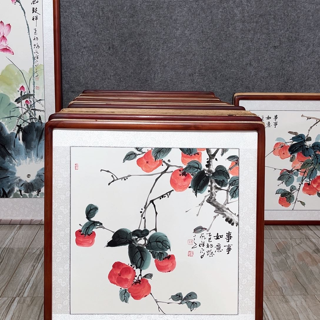 国画书画作品带框63×63