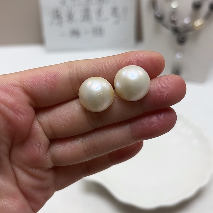 耳饰银S925镶嵌拼合珍珠（马贝珠）