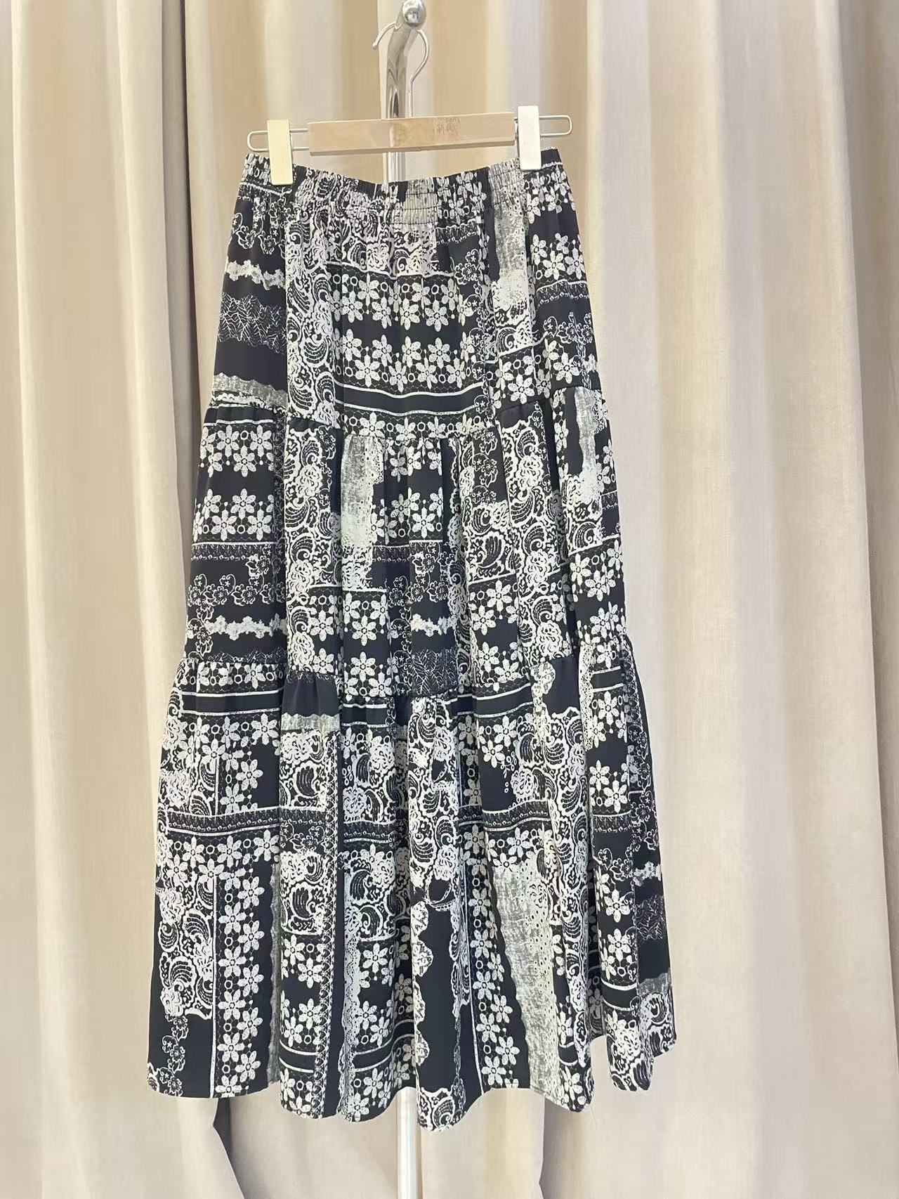 高端夏季雪纺新款设计感高腰弹力碎花半身裙慵懒风大摆裙1810