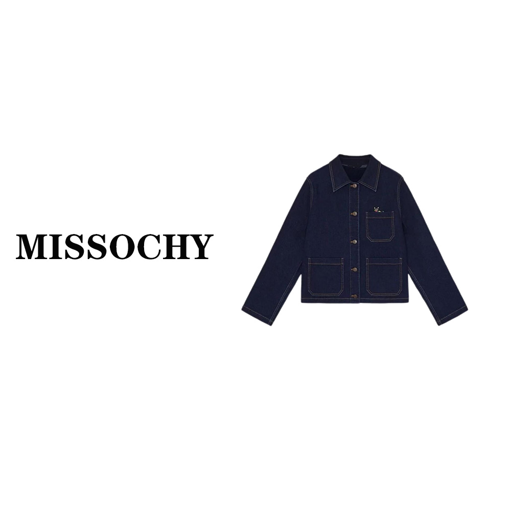 竹节肌理精美刺绣超弹牛仔布夹克外套