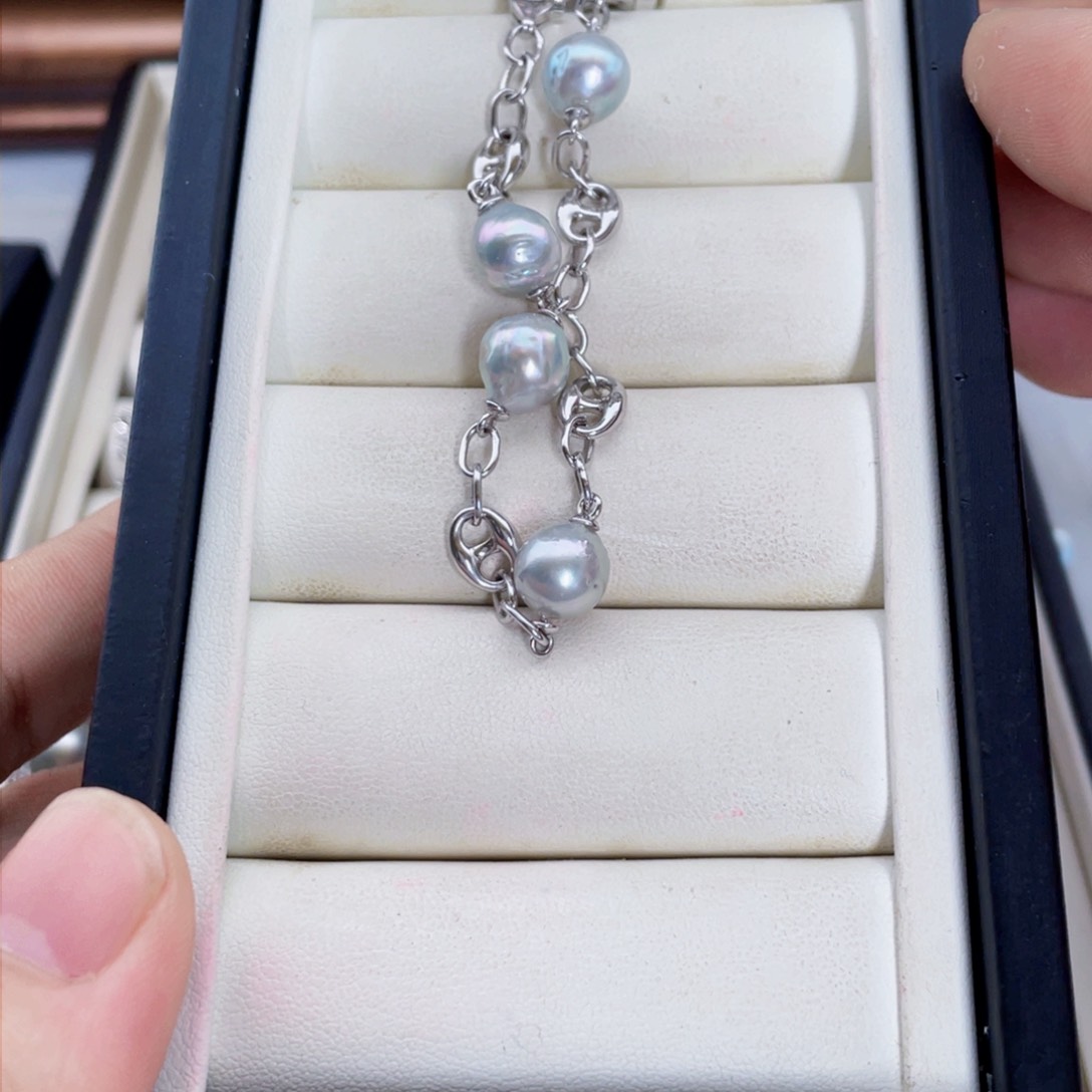 银S925镶嵌手绳海水珍珠