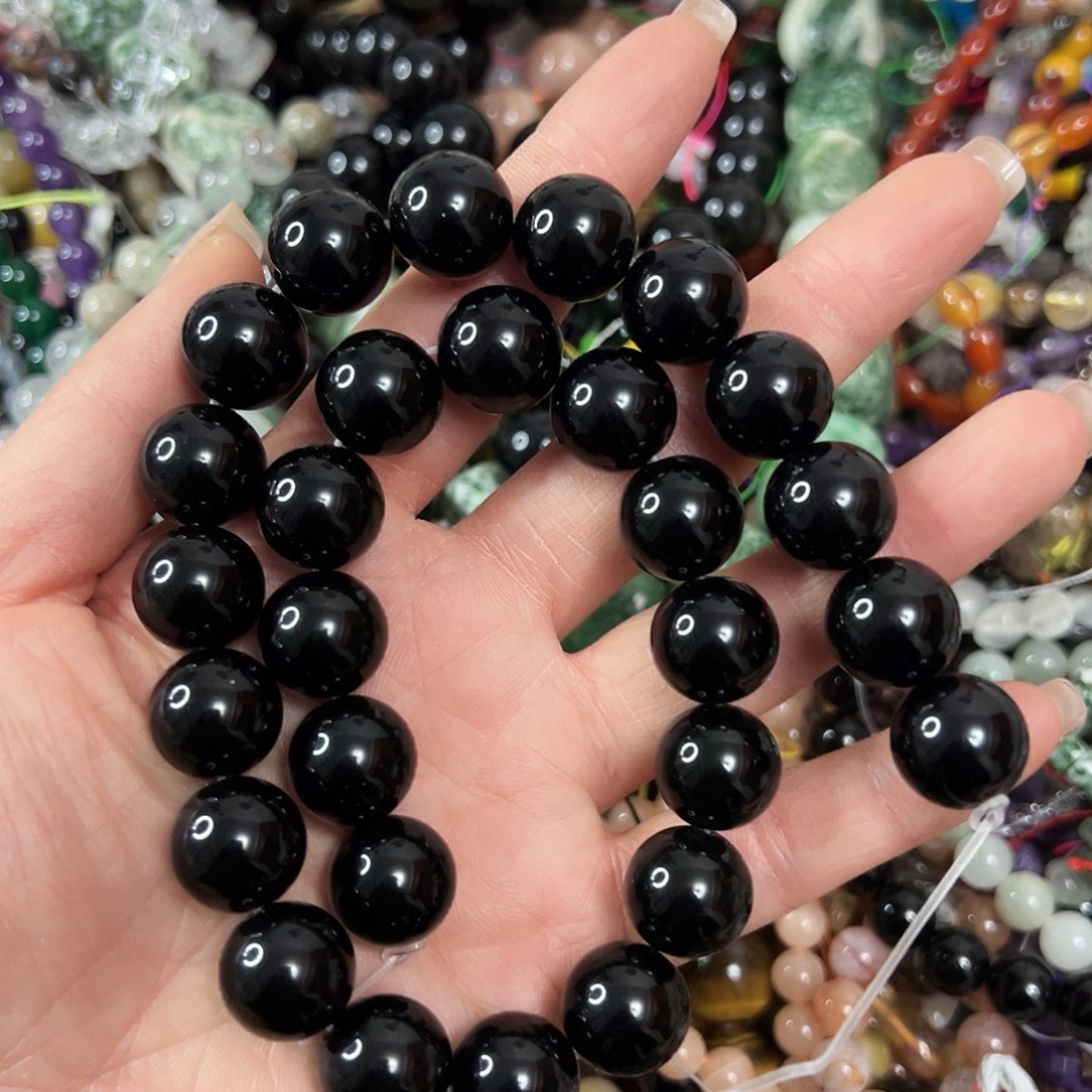 玛瑙/玉髓合金珠宝半成品，卡14黑玛瑙一条