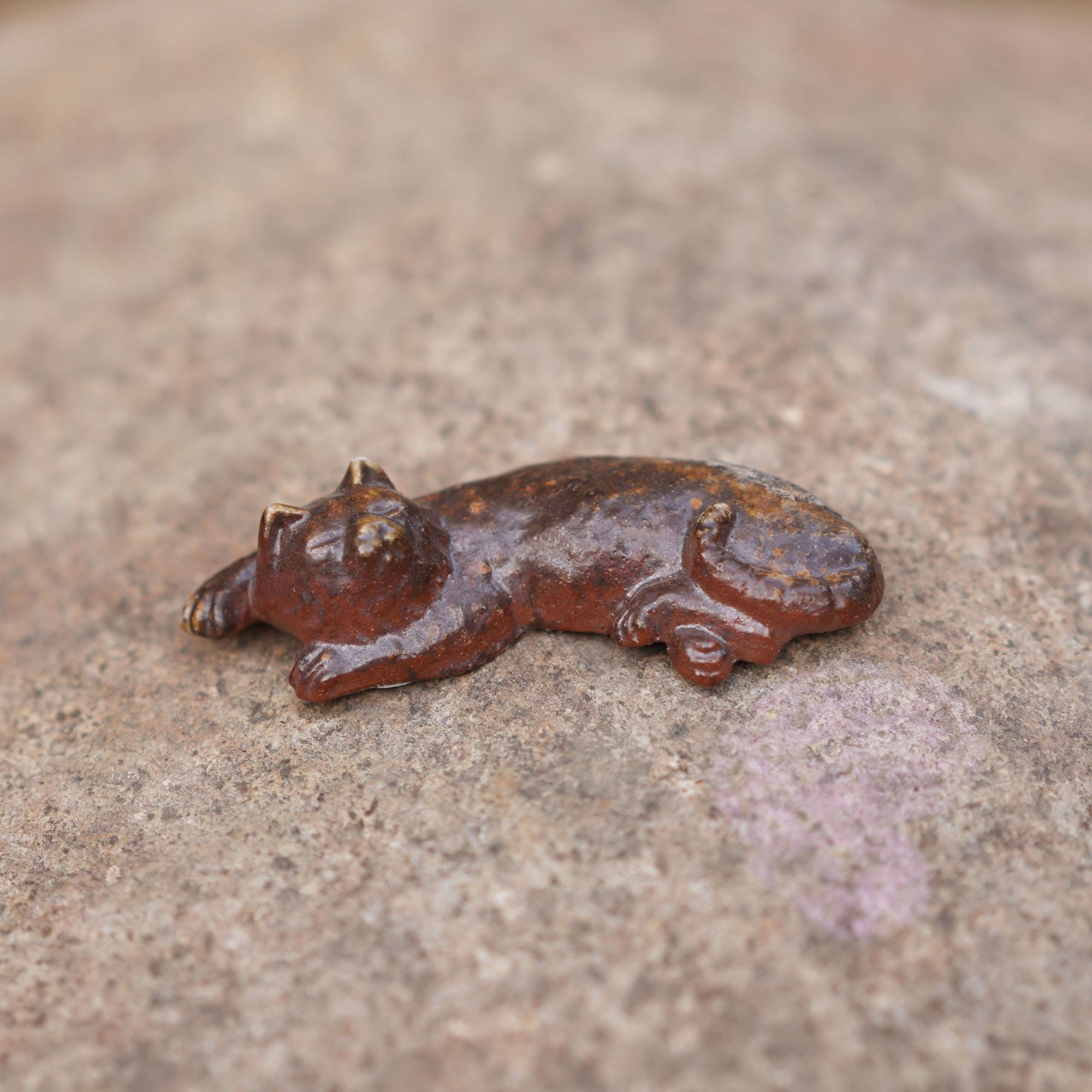 底部有打磨 日本备前烧 国延昇 茶宠 筷架 陶 茶道 零配 1047#