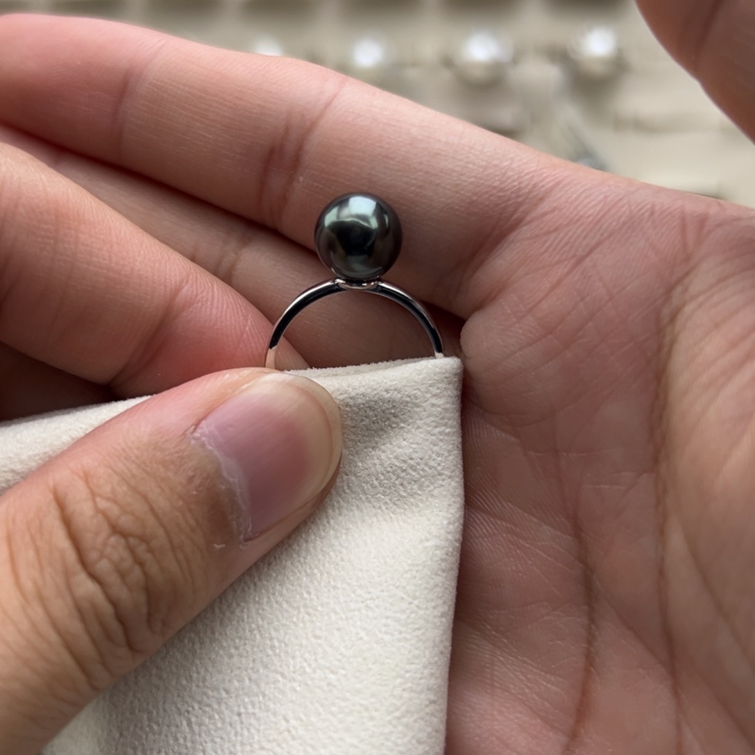 银S925镶嵌戒指海水珍珠9mm正圆大溪地戒指