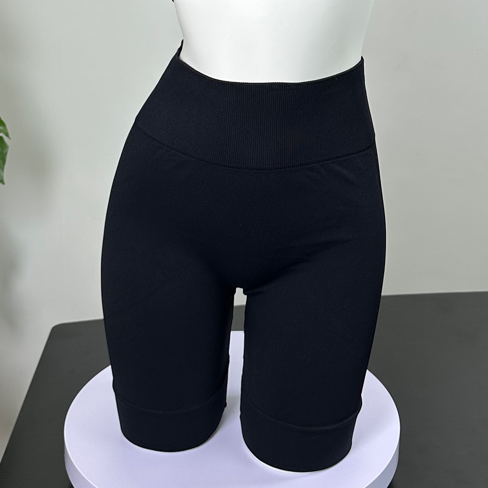 女士无缝高腰收腹提臀短裤黑色弹力显瘦瑜伽三分裤外穿运动紧身裤