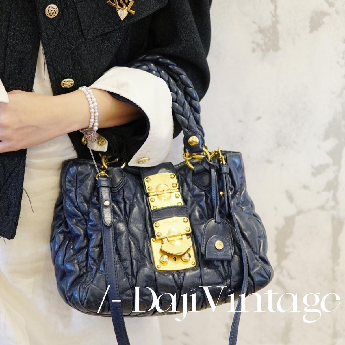 99新 MIU MIU/缪缪 大吉中古/bz1/褶皱麻花小托特斜挎包