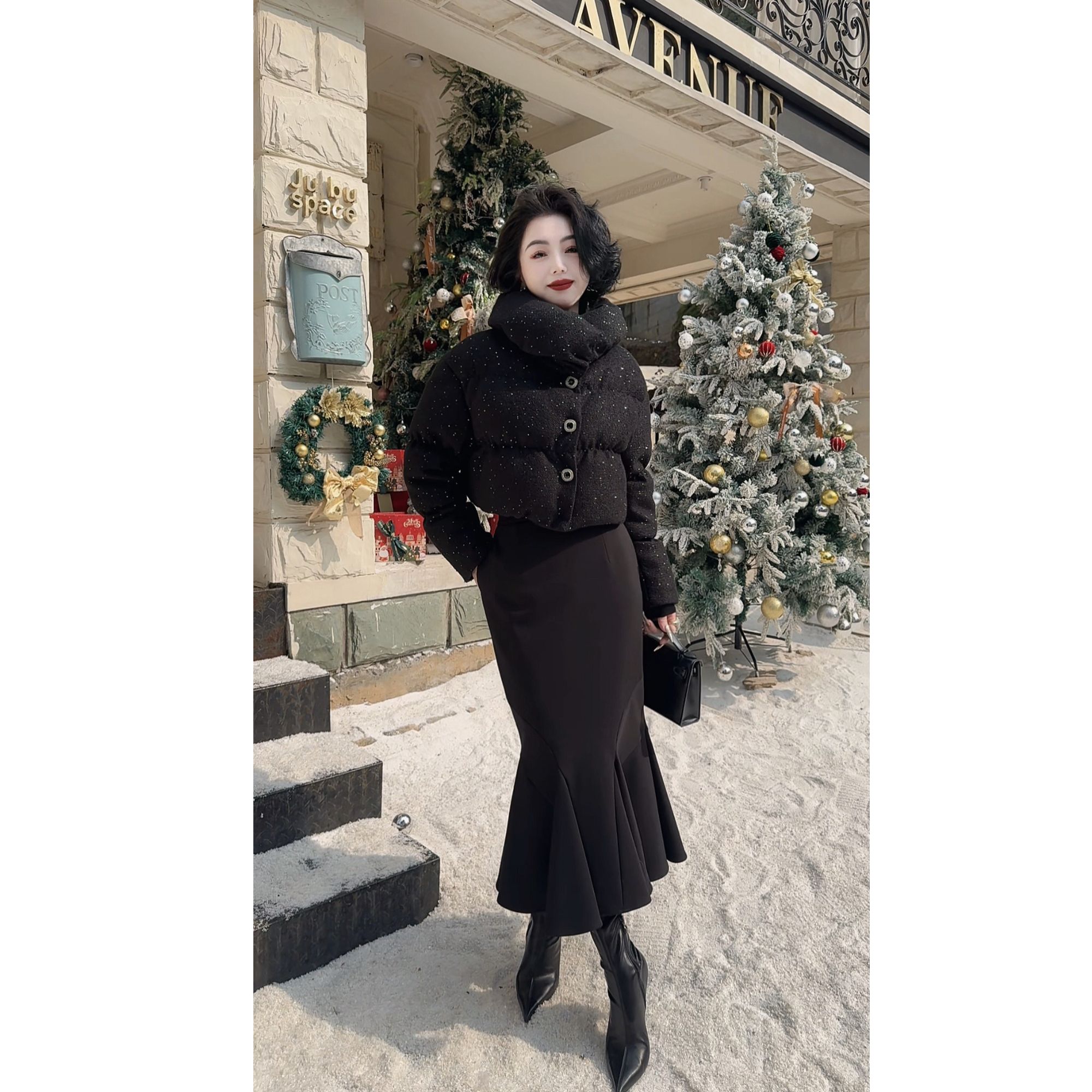 LYXJ【北欧雪季】冬季收腰显瘦时尚粗花显气质不挑人短款羽绒外套