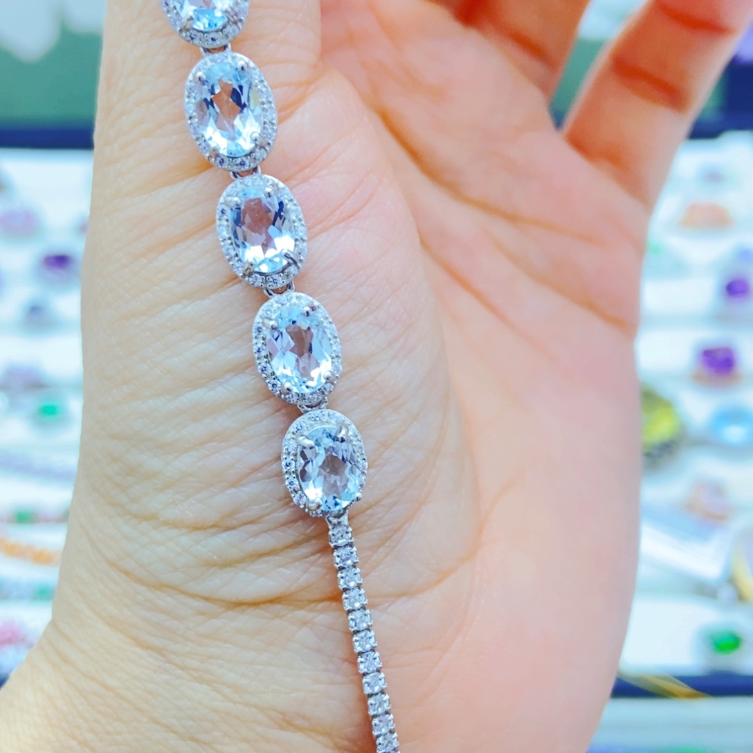 银S925镶嵌手链海蓝宝石