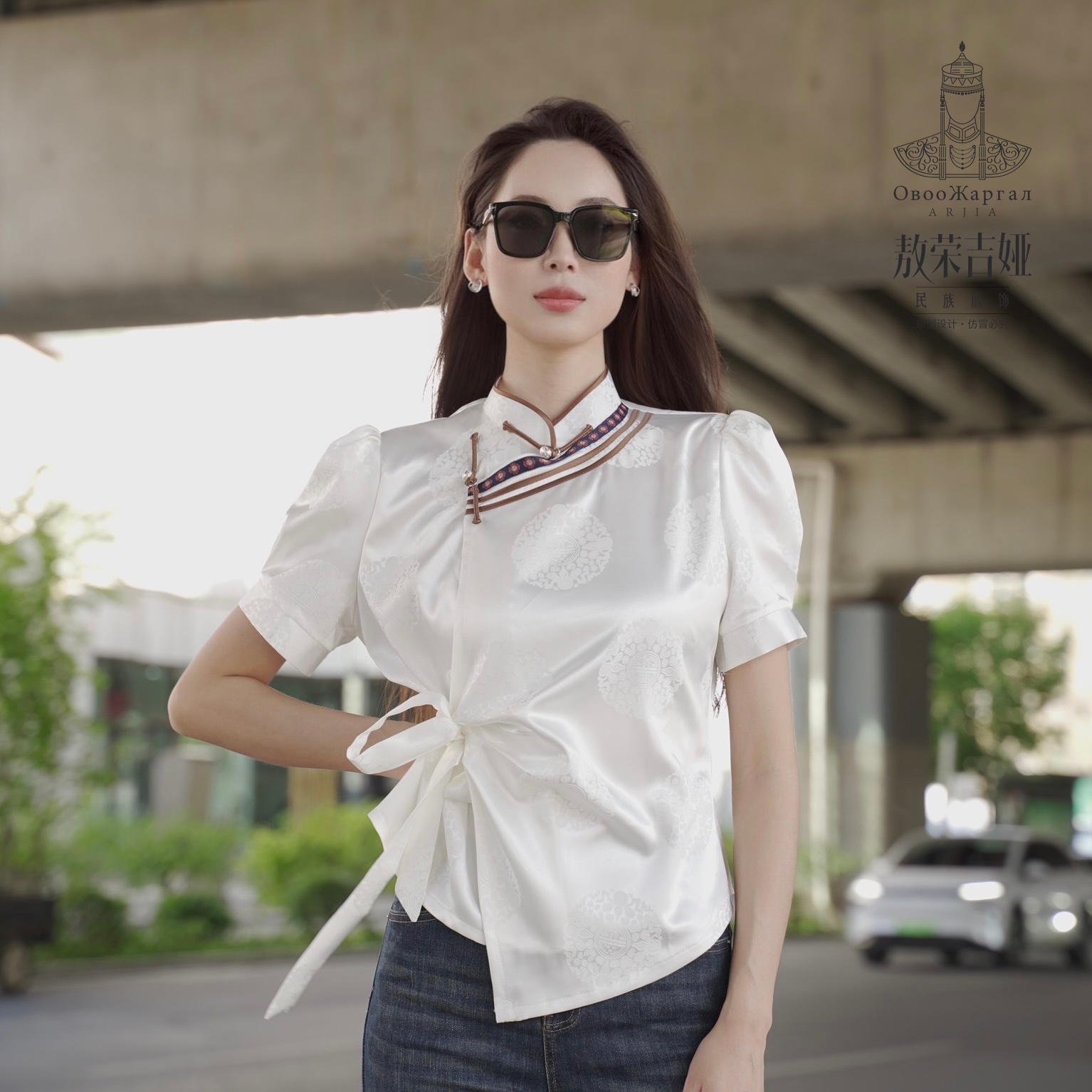 【敖荣吉娅】ATW50016B-J01显瘦气质女士衬衫民族风修身提花