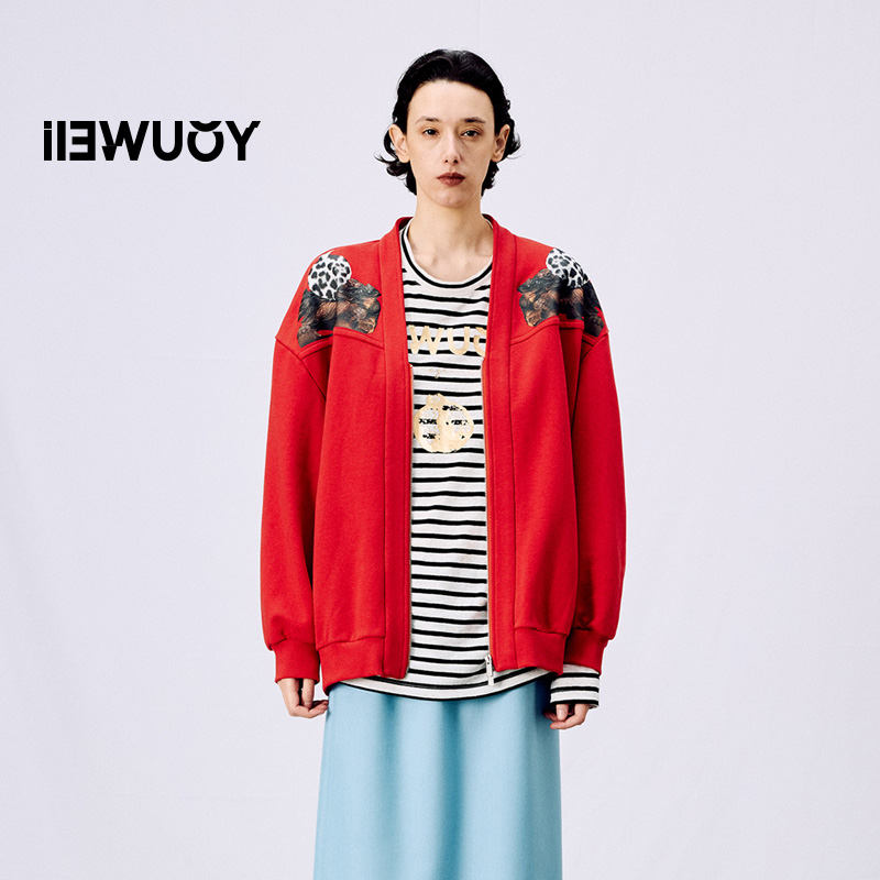 有尾YOUWEI新年主题肌理印花卫衣开衫Y2425114