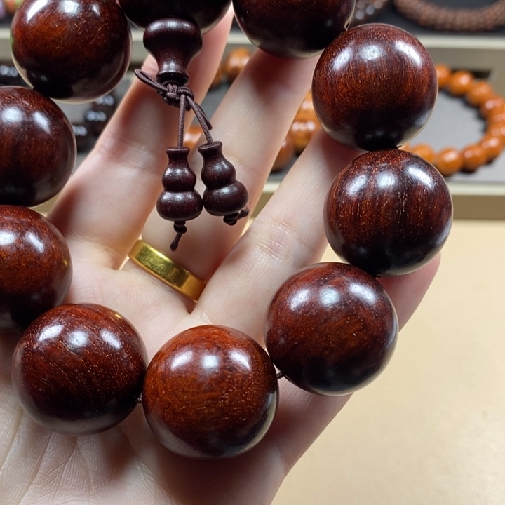 染料紫檀（血檀）无事牌2.5佛珠手串小叶紫檀