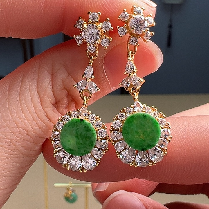 翡翠耳饰银S925镶嵌耳饰