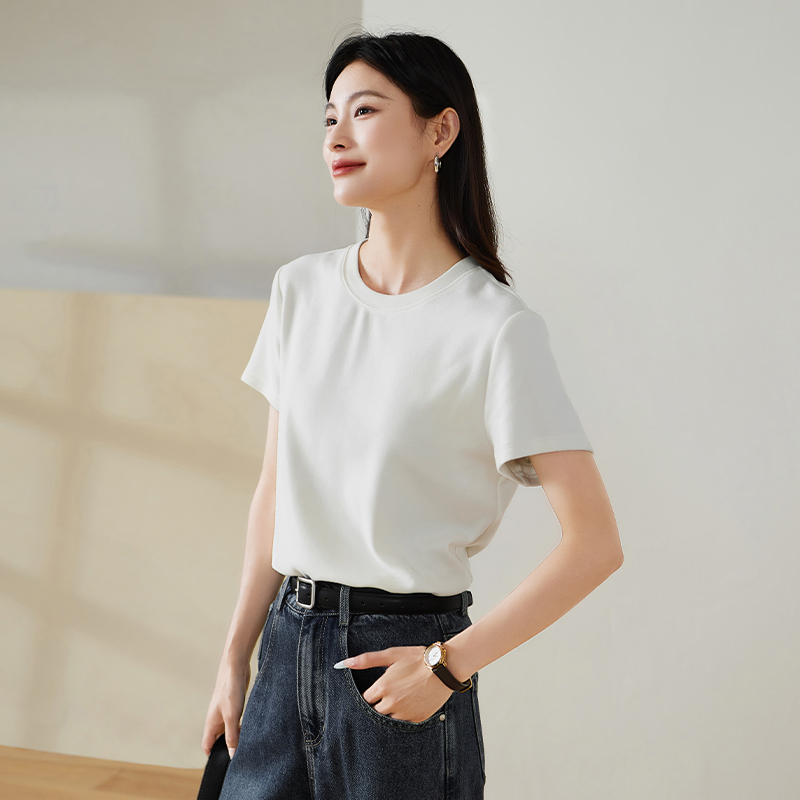 索菲丝尔基础款圆领短袖t恤女2025秋季新款休闲纯色打底衫537001