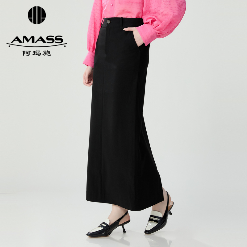 阿玛施AMASS新款时尚极简风利落通勤气质直筒后开衩长裙女5200472
