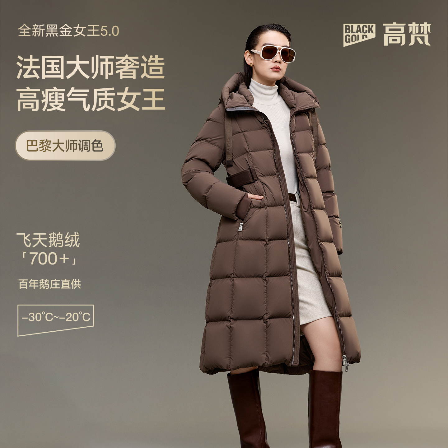 【高梵黑金鹅绒服】女王5.0九格长款哑面高奢鹅绒服GH251901