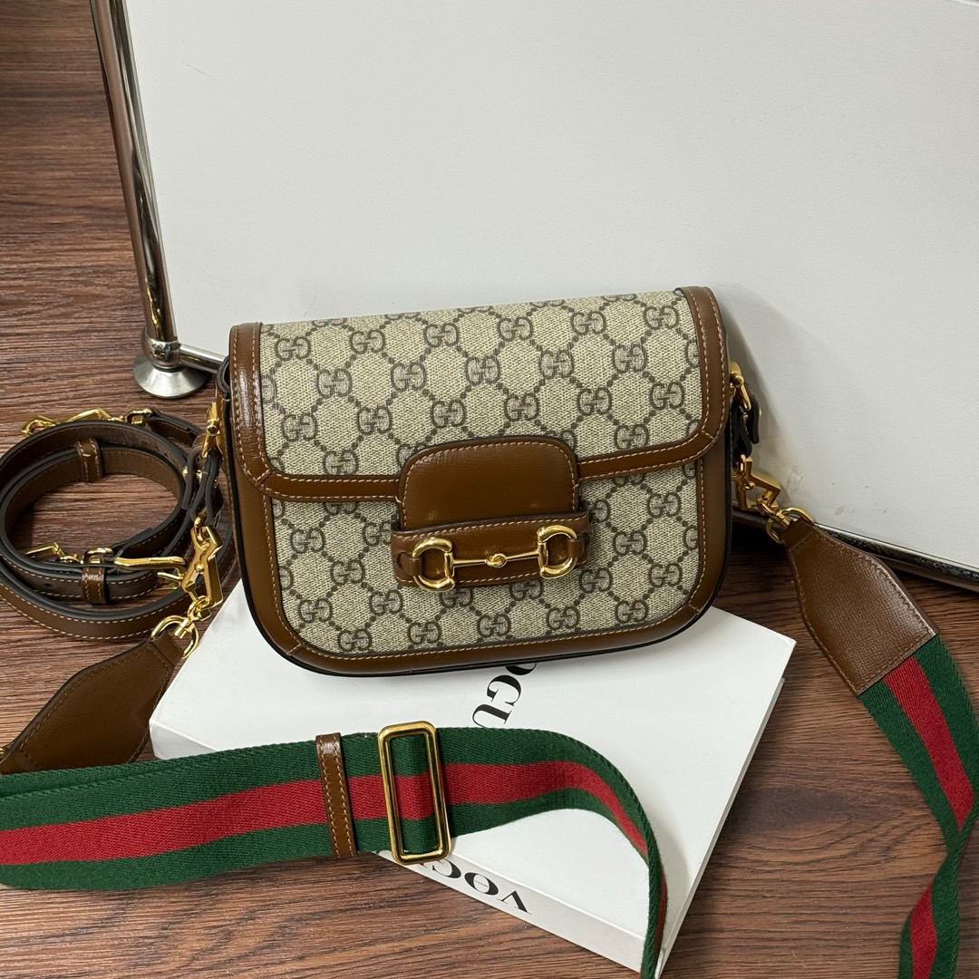 95新 GUCCI/古驰 Gucci 老花 红绿宽肩带 1955mini/605280679