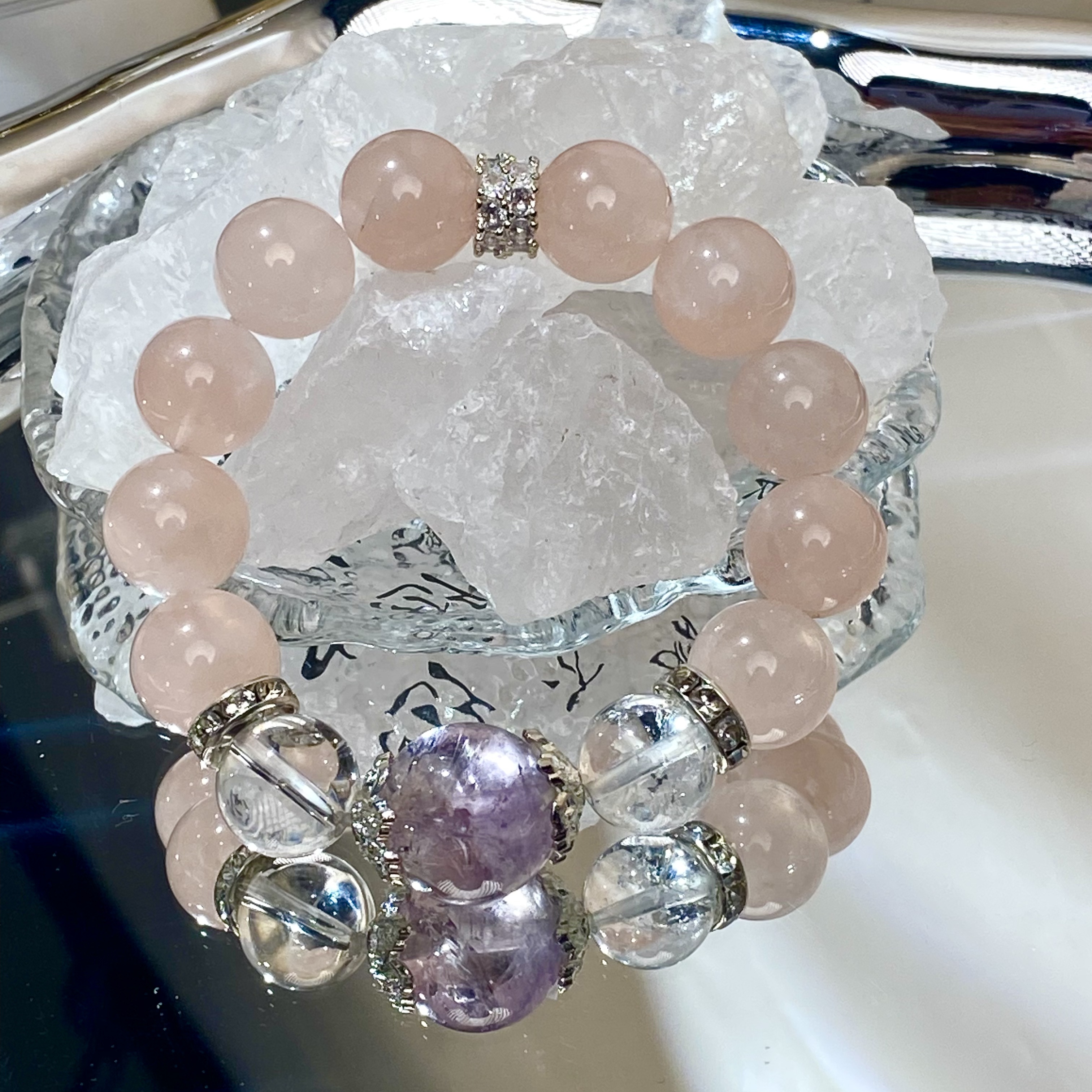 【千万白富美】粉水晶+紫水晶+白水桃花人缘学业事业多样化